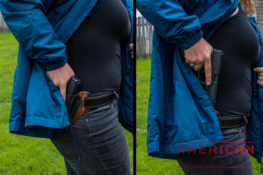 The DropSlide certainly passes the quick access test, and it'll support a full-size pistol without sagging, which is impressive.