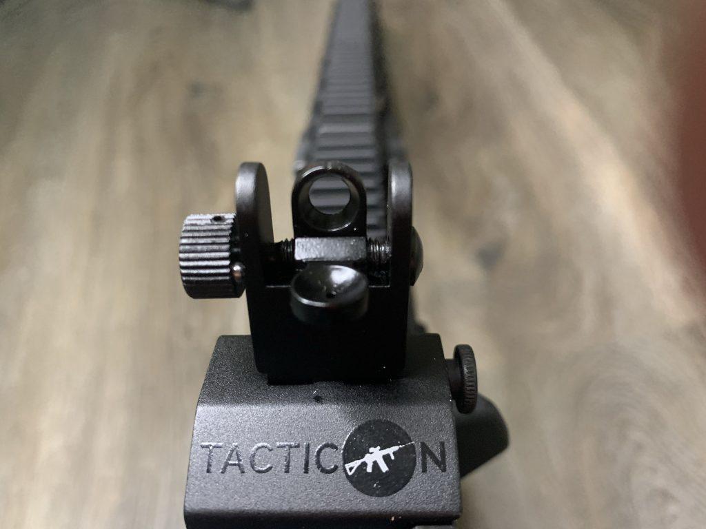 Super quick install on the Tacticon BUIS - took me all of 5 minutes. Large peep was very open. I found the large button (right, bottom) easy to engage. Left side knob controls for left/right calibration.