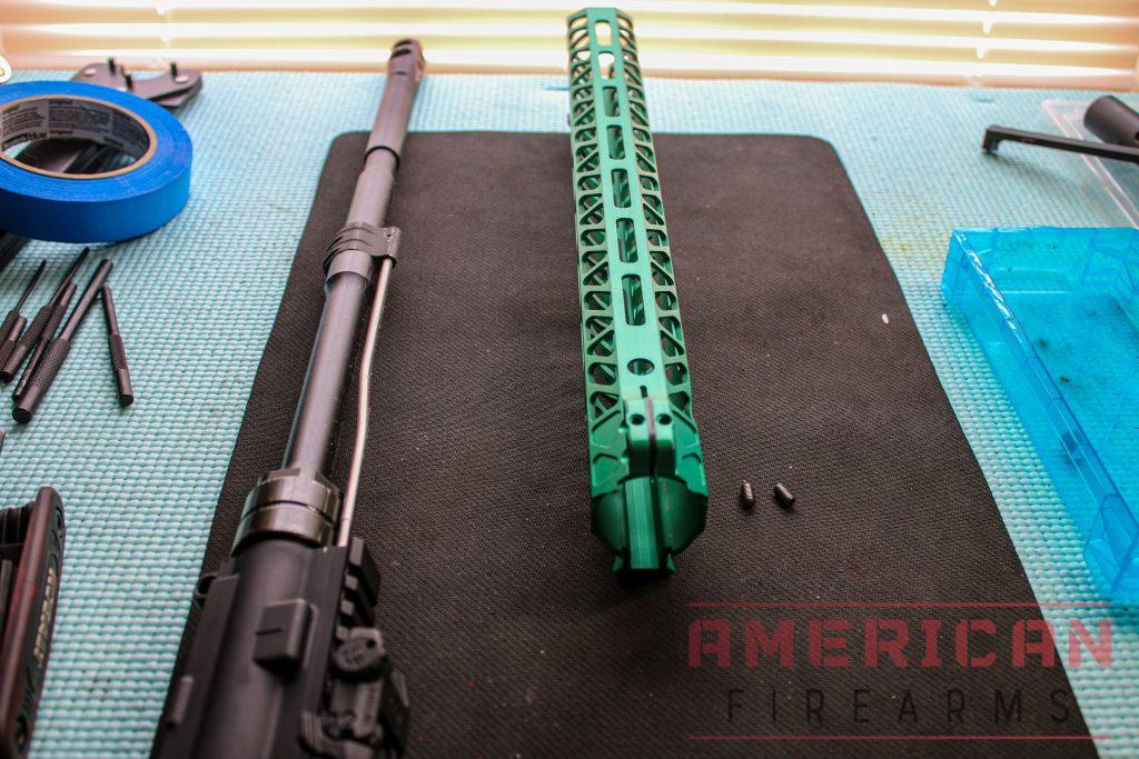 Left: Upper assembly with gas tube installed, Right: Handguard ready for installation