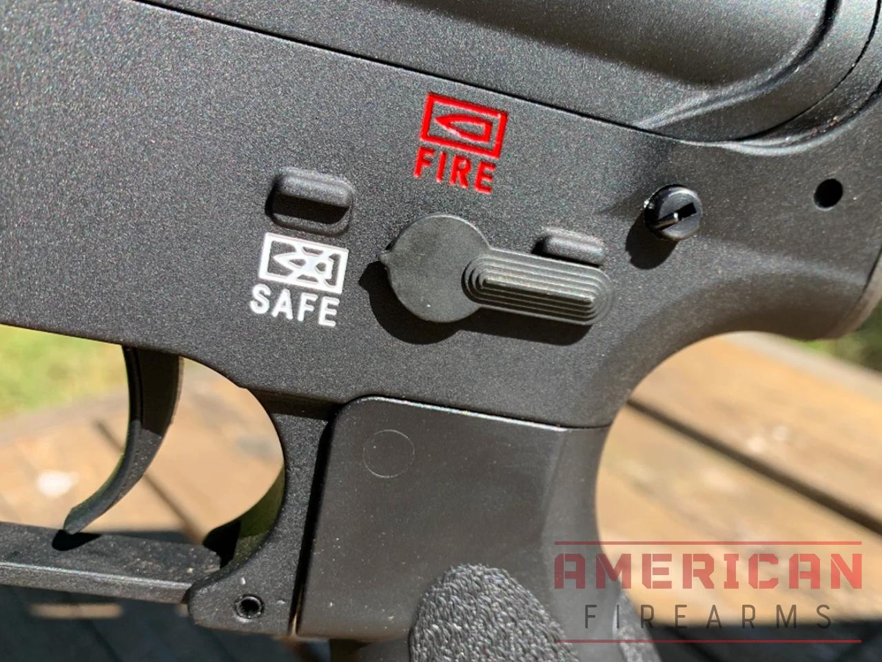 The markings are red and white, and look great against the black background.