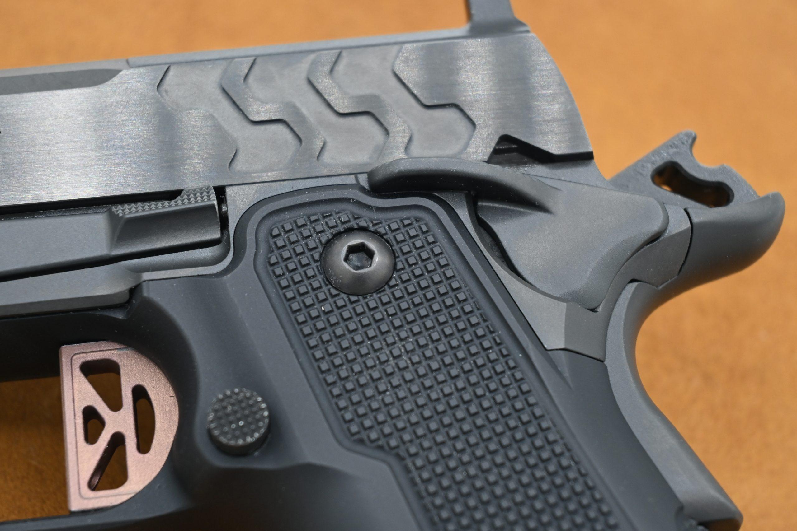 The grip safety engagement requires minimal pressure and activates early in the grip cycle.