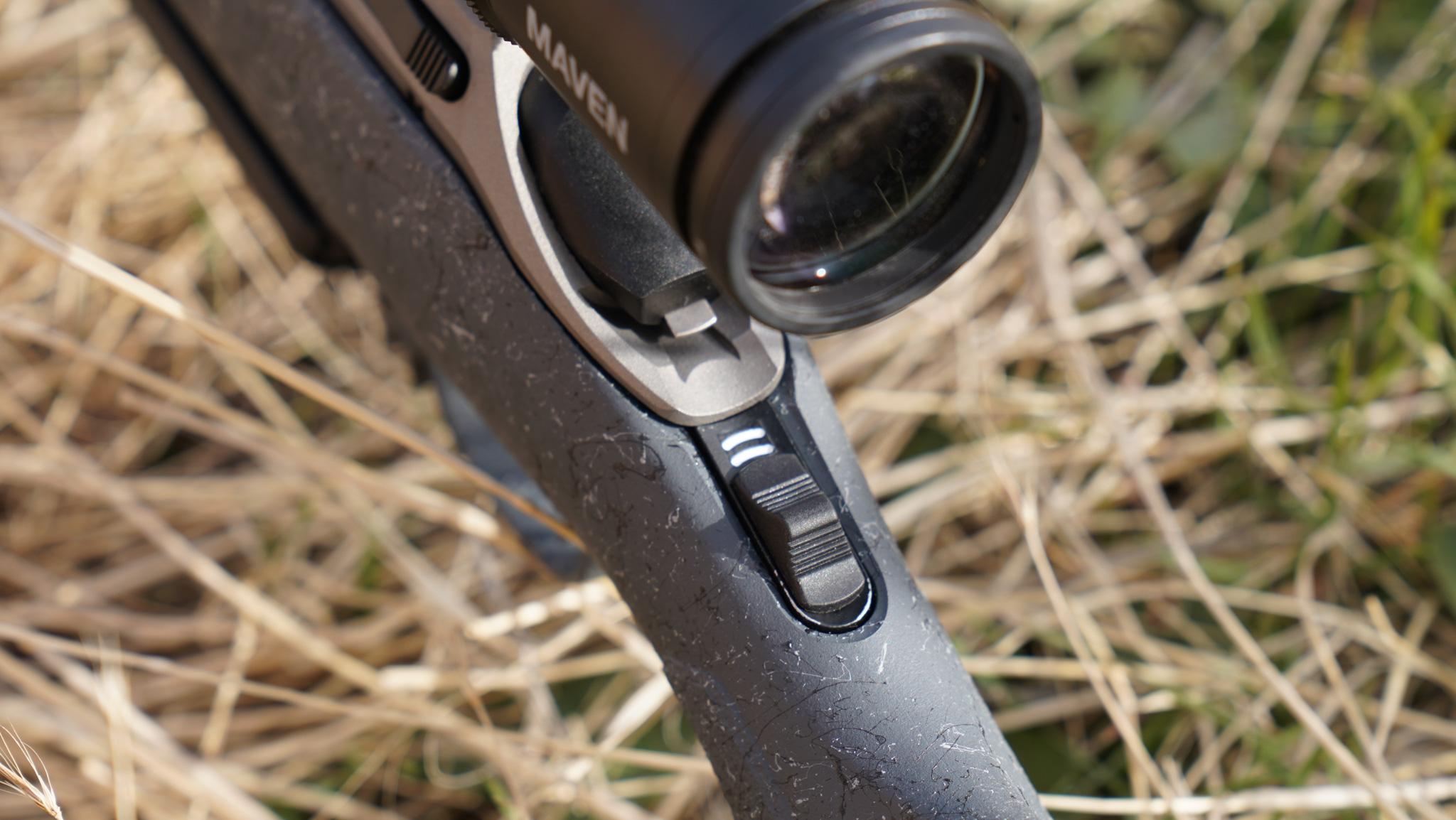 Three-position tang safety on the Ruger American Gen 2 with safe, mid, and fire positions