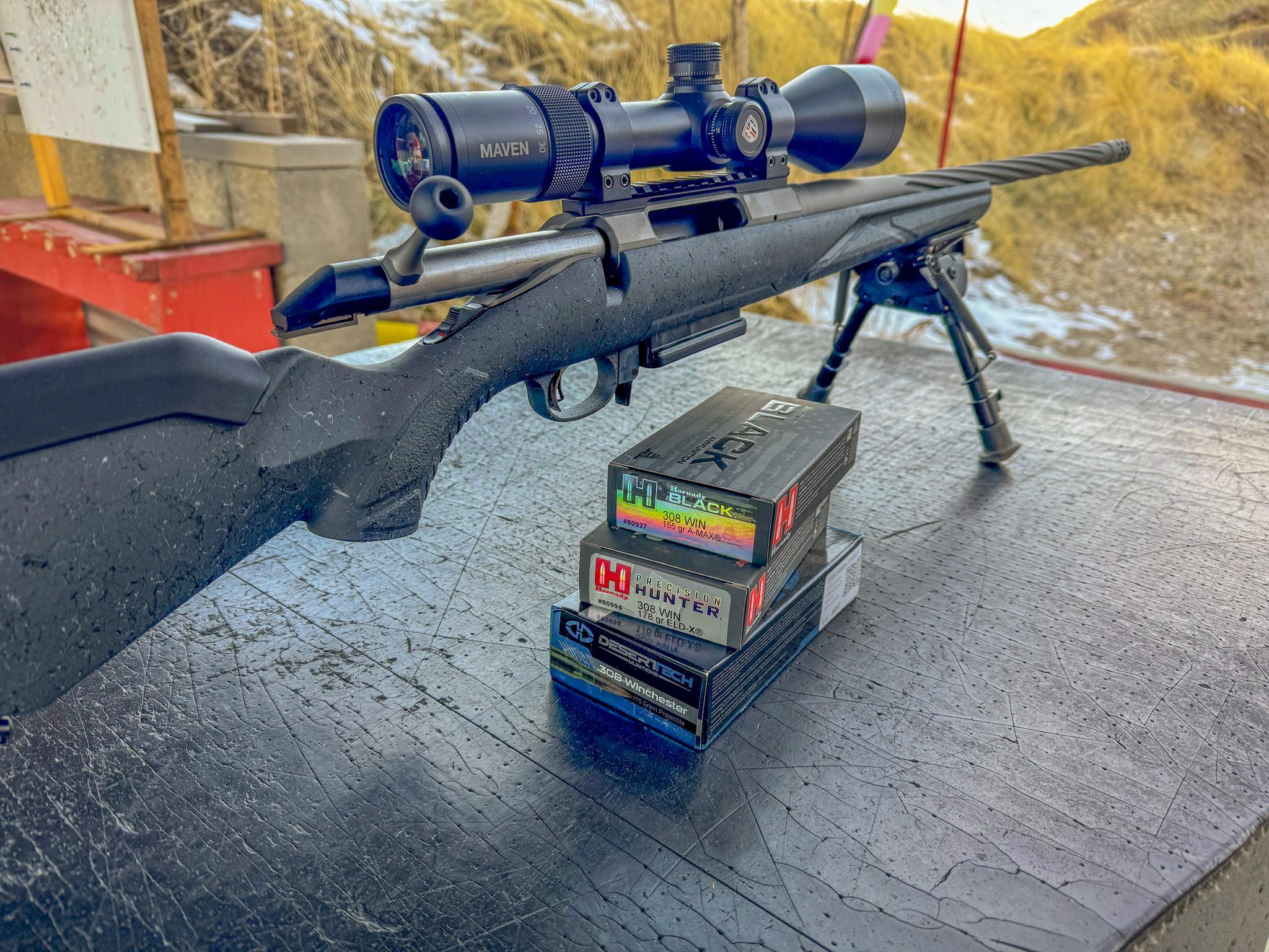 Ruger American set up prone on a bipod during accuracy testing