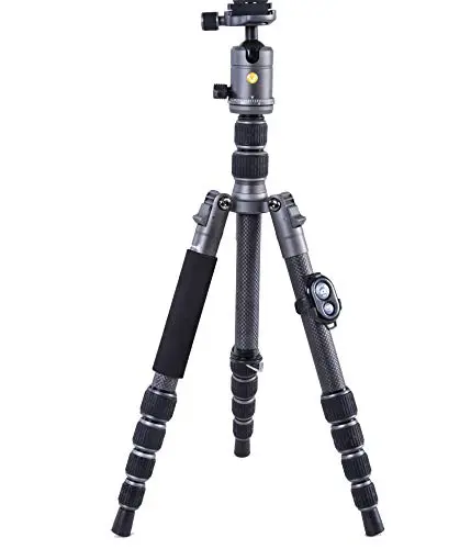 Vanguard VEO3GO235CB Compact Carbon Fiber Travel Tripod with Ball Head, Monopod Option, Smart Phone Holder and Bluetooth Remote