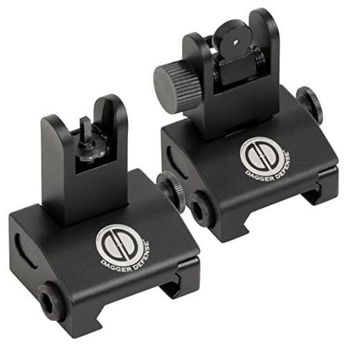 Dagger Defense (Veteran Owned Company) BUIS Backup Iron Sights for use on Standard Picatinny Rails. Spring Loaded. Use with red dots, Holographic Sights and scopes.