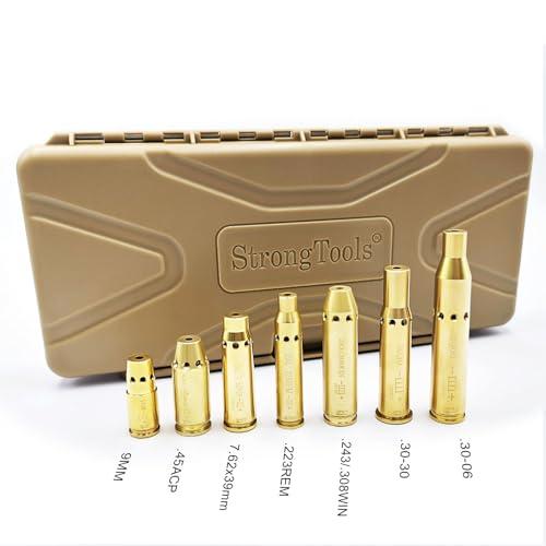 BoreSighter for 223/9MM/7.62X39MM/30-30/30-06/.25/270/243/308/7MM/45ACP Colt Caliber Rifle Scope Handgun Brass Red Dot Boresight Kit for Hunting with AG3 Batteries (Special, Bullet Type)