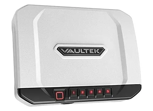 VAULTEK VT20i Biometric Handgun Safe Bluetooth Smart Pistol Safe with Auto-Open Lid and Rechargeable Battery (White)