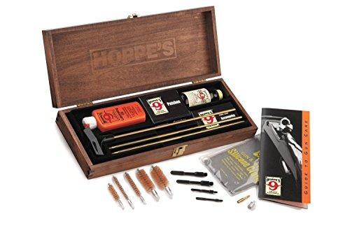Hoppe's No. 9 Deluxe Gun Cleaning Kit, Wooden Presentation Box | Includes 3-piece brass rod, 4 slotted ends, lubricating oil and silicone cloth, plus Guide to Gun Care booklet